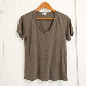 Splendid Deep V Tee | Olive Green | Sheer Relaxed